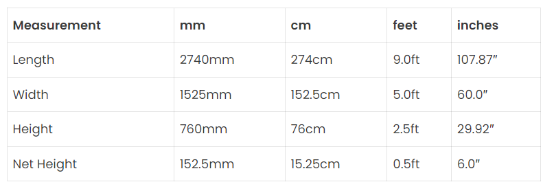 Ping Pong Table Dimensions
